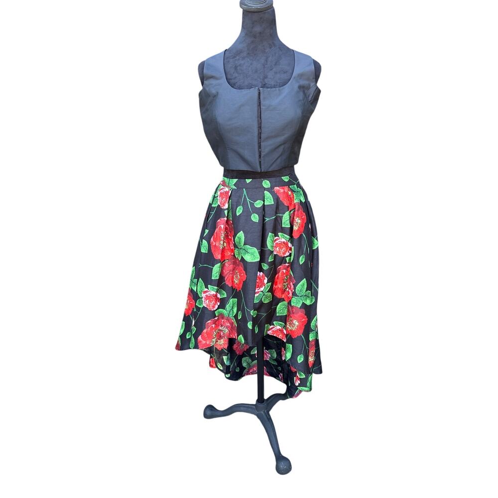 My Michelle Black Red Rose Floral Hi Low Skirt Waist 28 Midi